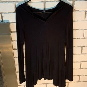 Black hooded long sleeve top